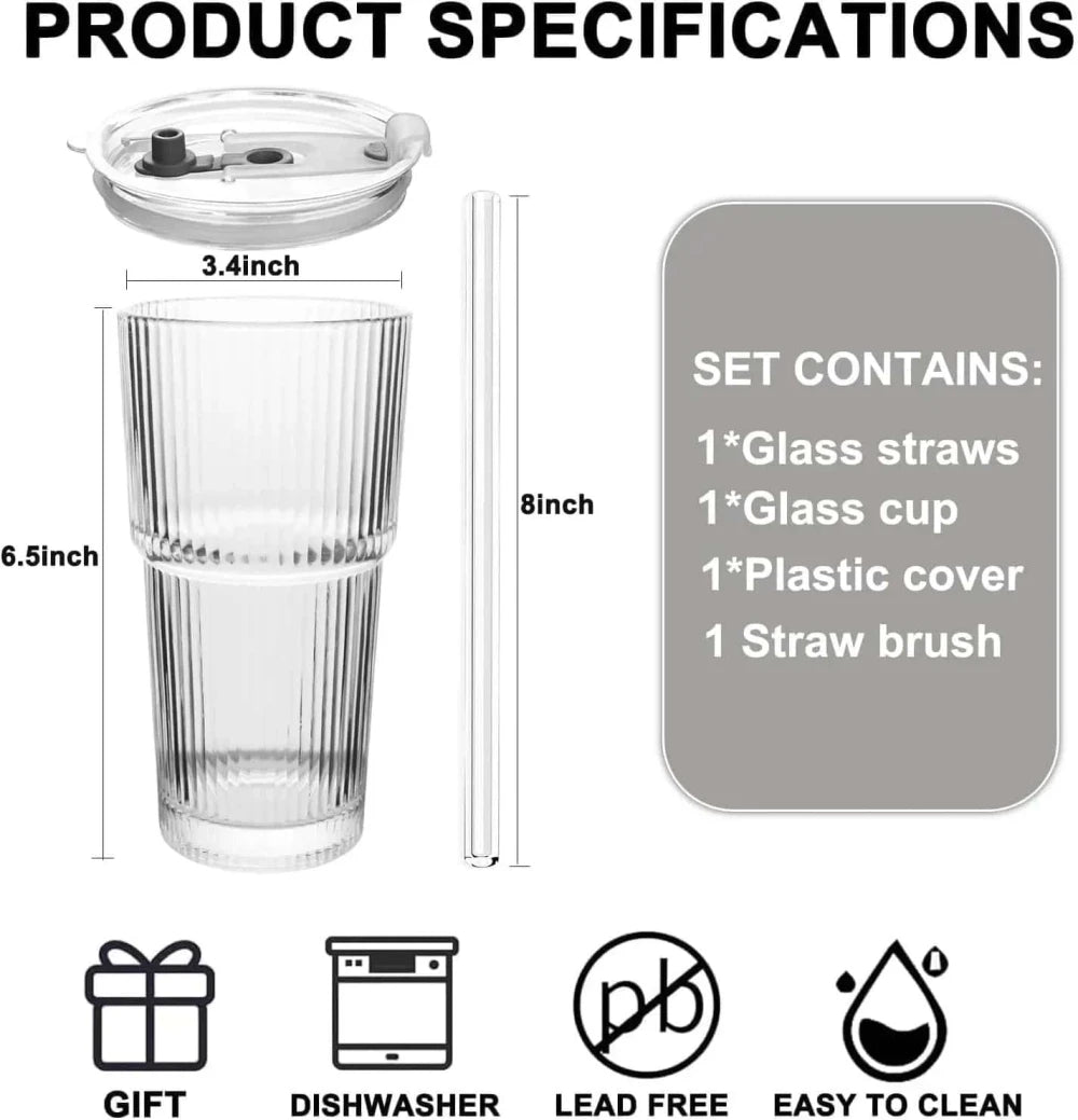 Glass Cold Cup with Straw Lid