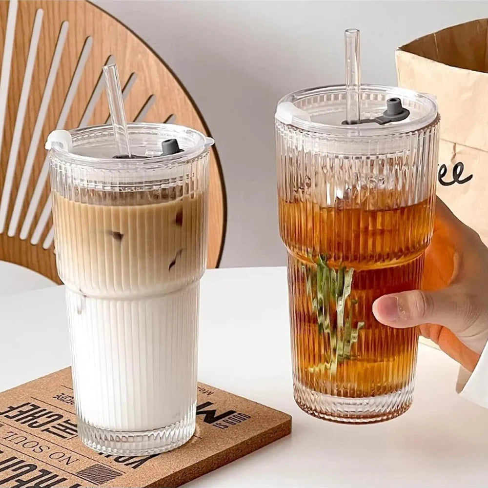 Glass Cold Cup with Straw Lid