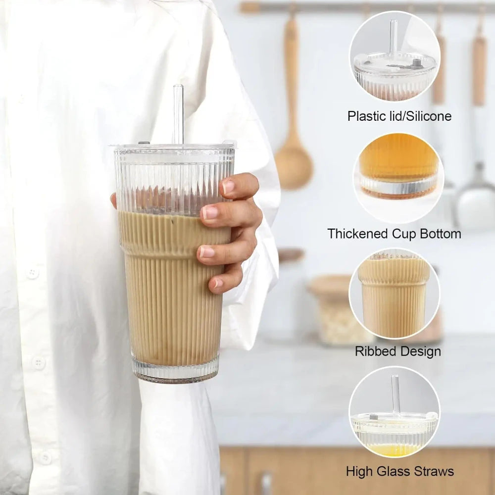 Glass Cold Cup with Straw Lid