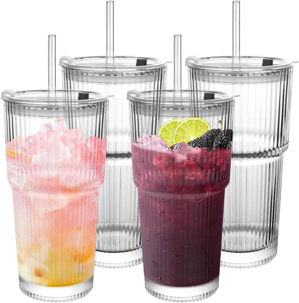 Glass Cold Cup with Straw Lid
