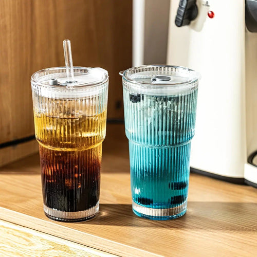 Glass Cold Cup with Straw Lid